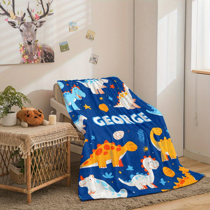 Personalized Little Dinosaur Blanket - Perfect for Little Boys! Lightweight Flannel Throw for Sofa, Bed, Travel, Camping, Livingroom, Office, Couch, Chair, and Bed - Digital Printing Fleece Blanket with Soft and Warm Flannel Fabric