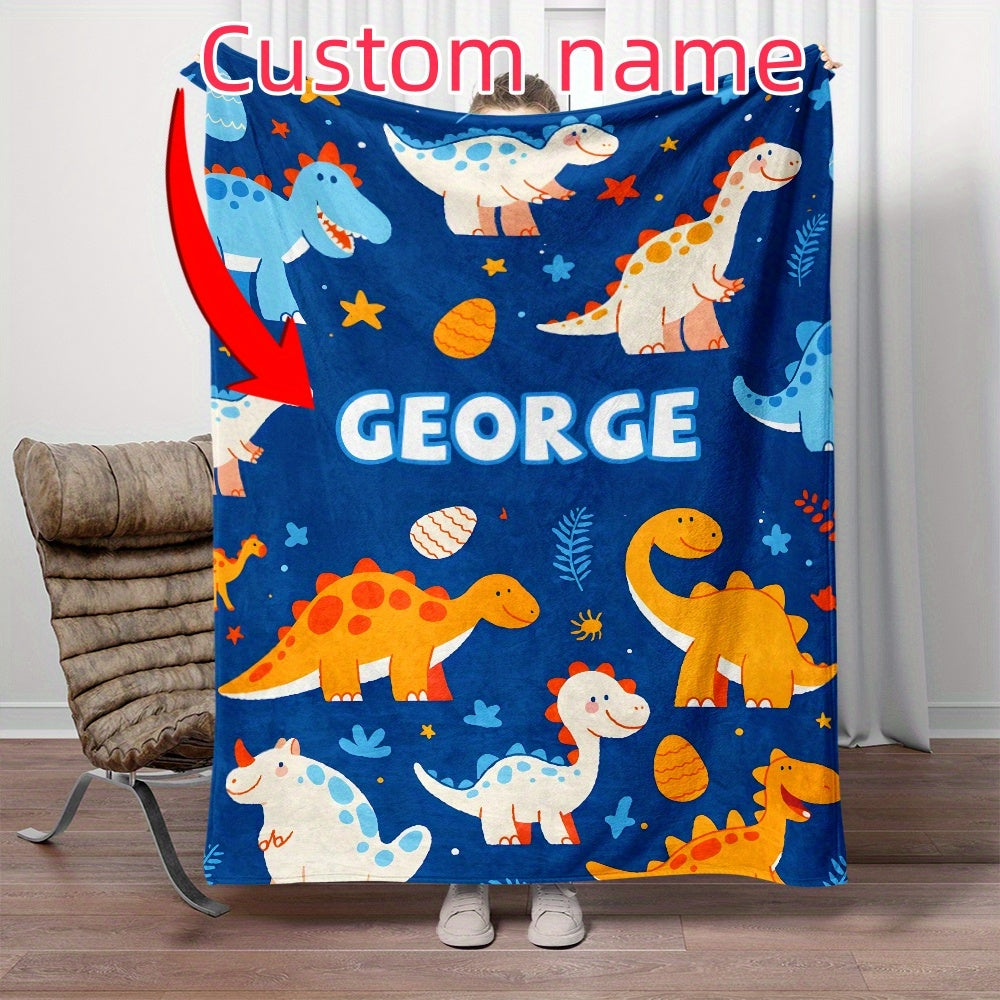 Personalized Little Dinosaur Blanket - Perfect for Little Boys! Lightweight Flannel Throw for Sofa, Bed, Travel, Camping, Livingroom, Office, Couch, Chair, and Bed - Digital Printing Fleece Blanket with Soft and Warm Flannel Fabric