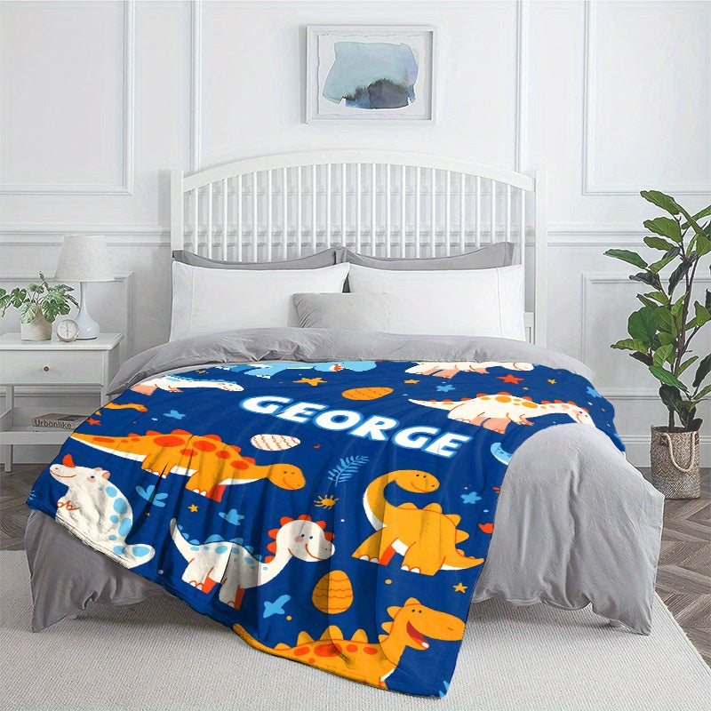 Personalized Little Dinosaur Blanket - Perfect for Little Boys! Lightweight Flannel Throw for Sofa, Bed, Travel, Camping, Livingroom, Office, Couch, Chair, and Bed - Digital Printing Fleece Blanket with Soft and Warm Flannel Fabric