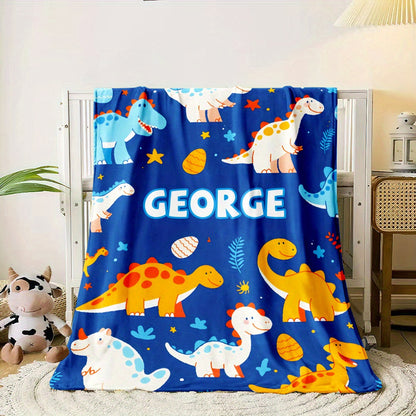 Personalized Little Dinosaur Blanket - Perfect for Little Boys! Lightweight Flannel Throw for Sofa, Bed, Travel, Camping, Livingroom, Office, Couch, Chair, and Bed - Digital Printing Fleece Blanket with Soft and Warm Flannel Fabric