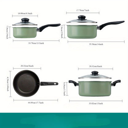 7-piece non-stick pan set: black aluminum, kitchen cooking, a combination of fashion and practicality