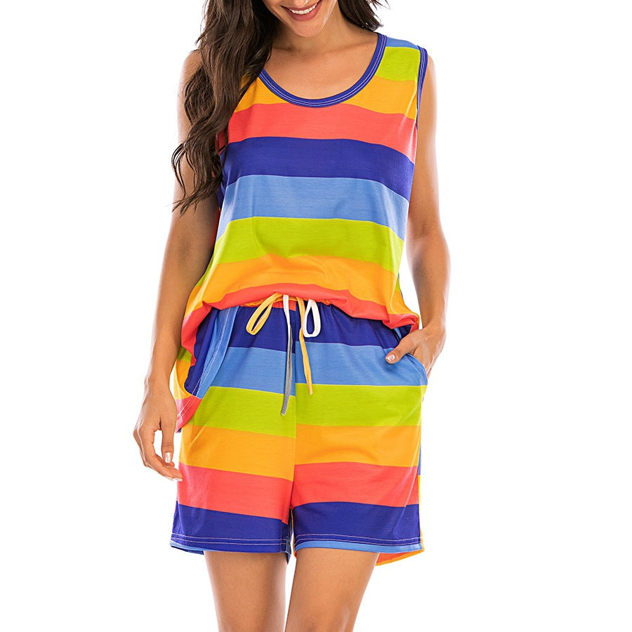 MAOXIANGSHOP 2025The real shot is in stock, Popular, 2025,  vest, two-piece set, belly cover, beach swimsuit, Popular trade new striped pajama set.