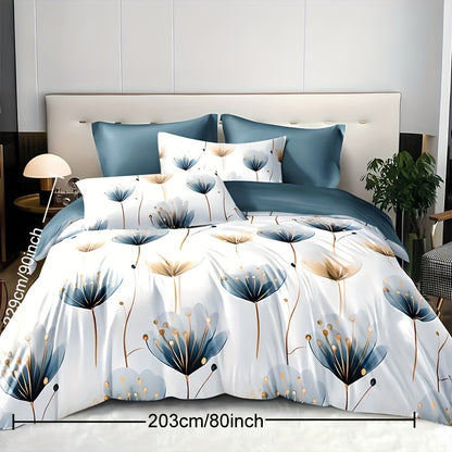 3-Piece Botanical Bliss Duvet Cover Set - Soft, Breathable, Machine Washable, Quick-Drying, Blue Floral Pattern, 1 Duvet Cover and 2 Pillowcases (No Core) for a Refreshing Bedroom Decor