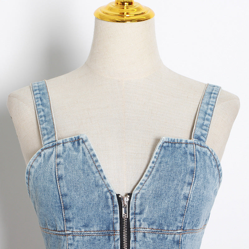 maoxiangshop alice in wonderland costume 2024 Autumn New Niche Color Matching Denim Waist Slimming Vest Camisole Women's Fashion