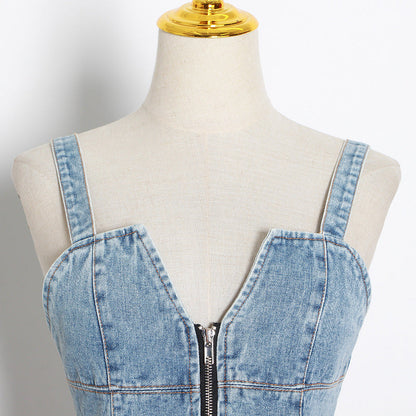 maoxiangshop alice in wonderland costume 2024 Autumn New Niche Color Matching Denim Waist Slimming Vest Camisole Women's Fashion