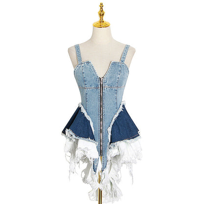maoxiangshop alice in wonderland costume 2024 Autumn New Niche Color Matching Denim Waist Slimming Vest Camisole Women's Fashion