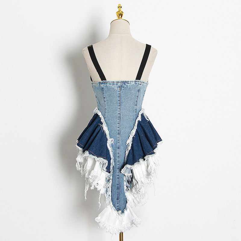 maoxiangshop alice in wonderland costume 2024 Autumn New Niche Color Matching Denim Waist Slimming Vest Camisole Women's Fashion