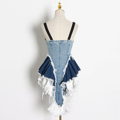 maoxiangshop alice in wonderland costume 2024 Autumn New Niche Color Matching Denim Waist Slimming Vest Camisole Women's Fashion