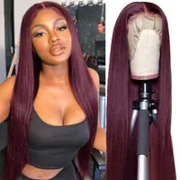 Brazilian Straight Lace Front Wig Pre Plucked Bleached Knots 36 Inch 150% Burgundy Red/Blonde/Pink/Blue/Brown/Purple/Ginger Orange Black Synthetic Wigs For Black Women