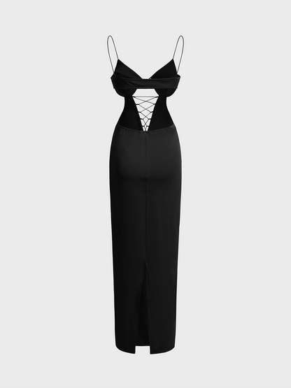 cut out Spaghetti Plain Sleeveless Maxi Dress