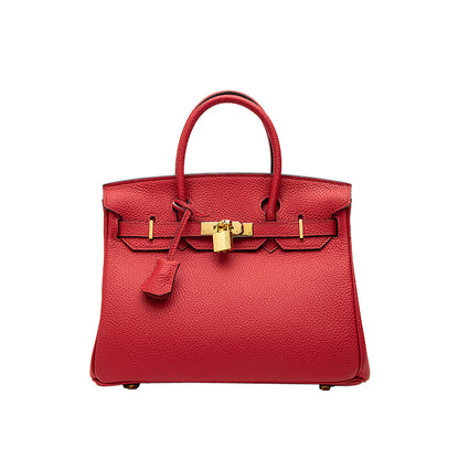 2025 H home platinum bag lychee pattern leather bag women's  new first-layer cowhide fashion portable New Year's wedding bag