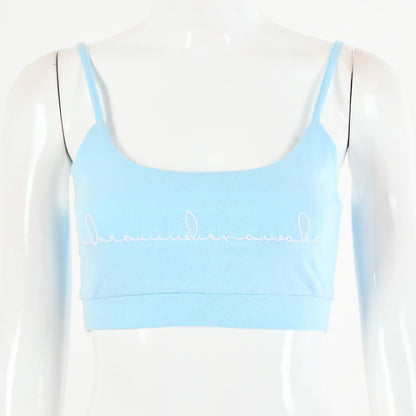 2025 women's clothing autumn sexy printed top vest New Popular trade backless sleeveless navel vest small suspenders