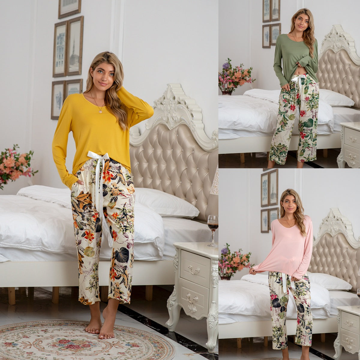 MAOXIANGSHOP 2025wish Modal cotton home bow round neck casual suit loungewear, nine colors and eight yards, spot