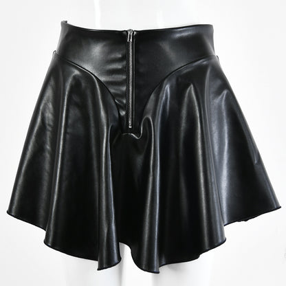 2025 style PU short skirt women's speed sales popular women's clothing sexy high waist zipper temperament thin ruffle edge skirt