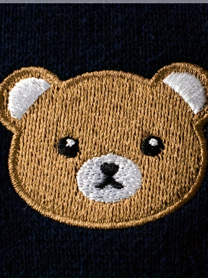 Boys Casual Cotton Knit Sweater With Bear Pattern, Long Sleeve, Crew Neck, Suitable For Boys And Girls Under 12 Years Old