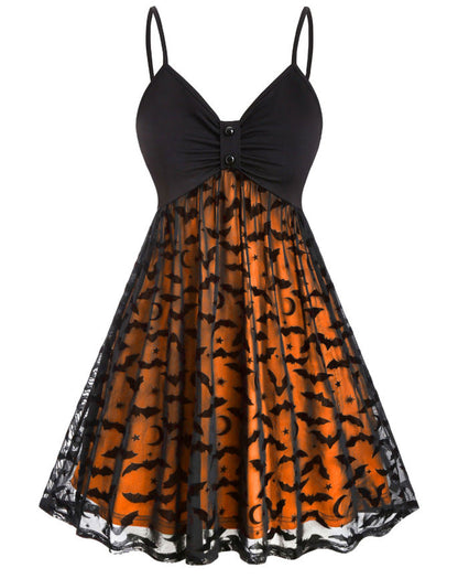 maoxiangshop alien invasion dress to impress Women plus Size Gothic Dress Sexy Neon Bat Leash Dress Halloween Party Dress