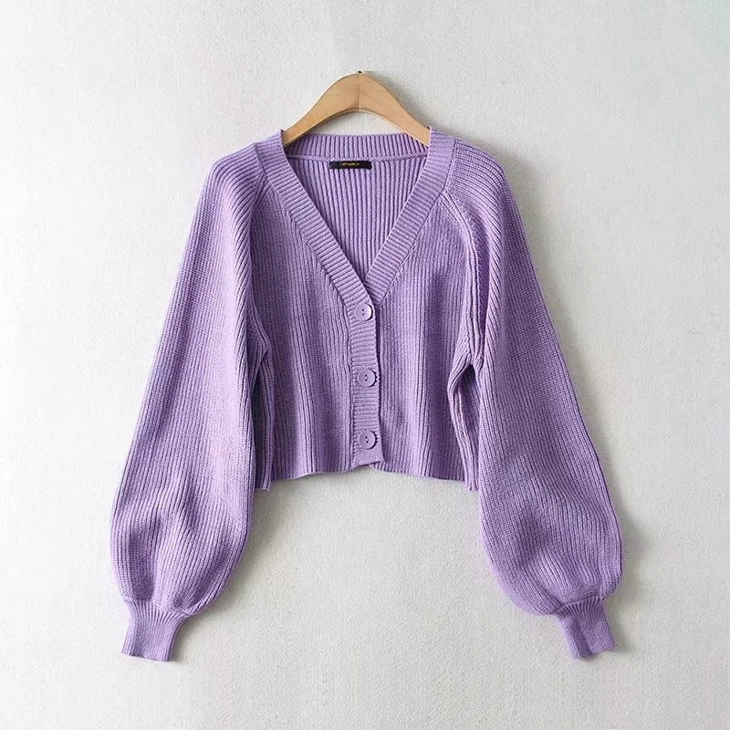 maoxiangshop summer outfits inspo Sweater Women's Net Red Women's Clothing Spring and Autumn New Lantern Sleeve Loose Sweater Single-Breasted Short Coat