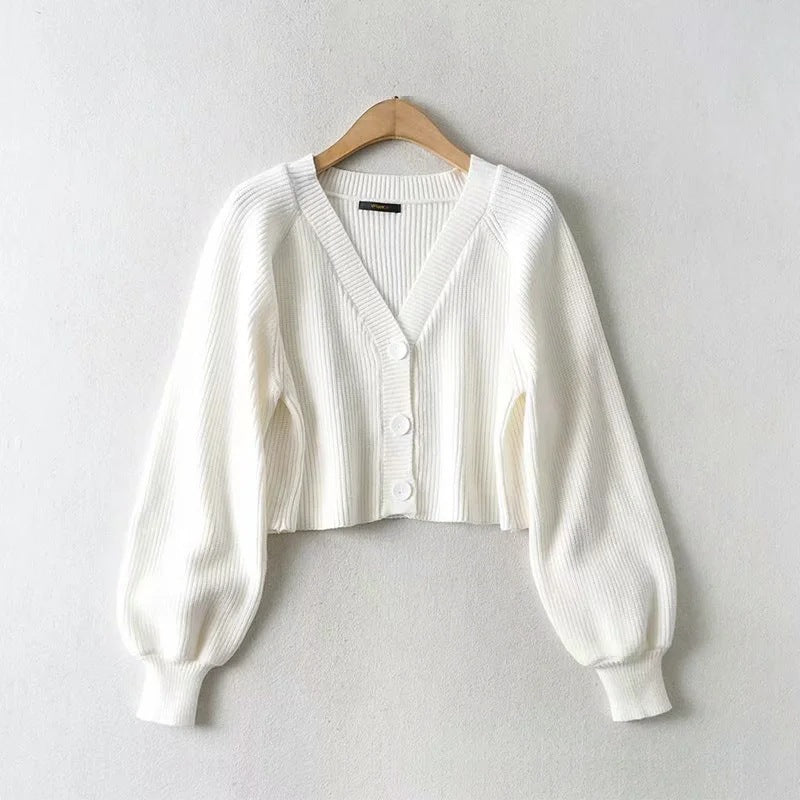maoxiangshop summer outfits inspo Sweater Women's Net Red Women's Clothing Spring and Autumn New Lantern Sleeve Loose Sweater Single-Breasted Short Coat