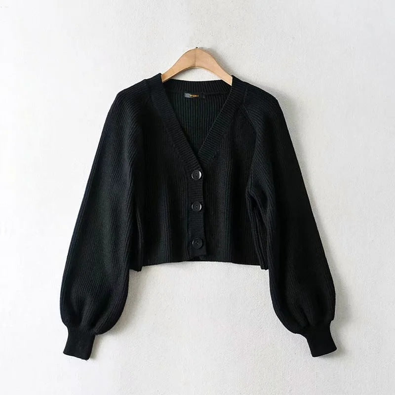 maoxiangshop summer outfits inspo Sweater Women's Net Red Women's Clothing Spring and Autumn New Lantern Sleeve Loose Sweater Single-Breasted Short Coat
