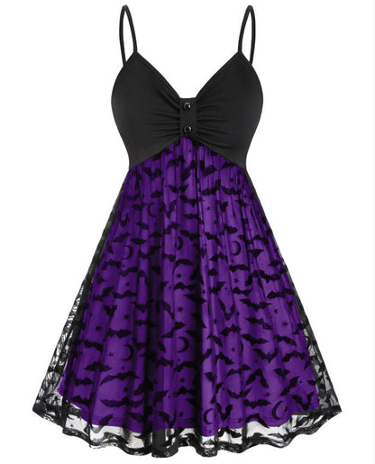 maoxiangshop alien invasion dress to impress Women plus Size Gothic Dress Sexy Neon Bat Leash Dress Halloween Party Dress