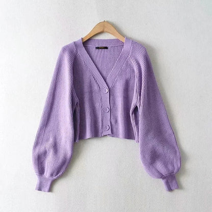 maoxiangshop summer outfits inspo Sweater Women's Net Red Women's Clothing Spring and Autumn New Lantern Sleeve Loose Sweater Single-Breasted Short Coat