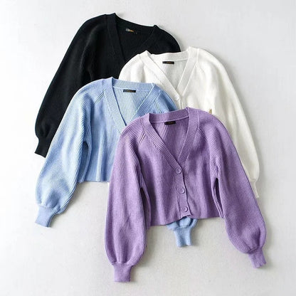 maoxiangshop summer outfits inspo Sweater Women's Net Red Women's Clothing Spring and Autumn New Lantern Sleeve Loose Sweater Single-Breasted Short Coat