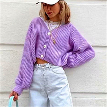 maoxiangshop summer outfits inspo Sweater Women's Net Red Women's Clothing Spring and Autumn New Lantern Sleeve Loose Sweater Single-Breasted Short Coat