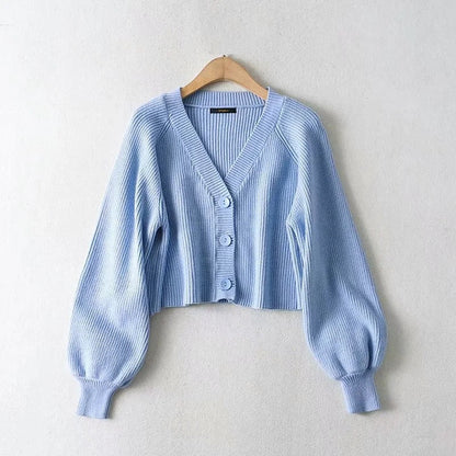 maoxiangshop summer outfits inspo Sweater Women's Net Red Women's Clothing Spring and Autumn New Lantern Sleeve Loose Sweater Single-Breasted Short Coat