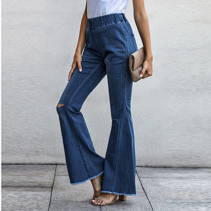 maoxiangshop country concert outfit Autumn European Style Ripped Jeans Women's 2024 New High Waist Loose Beggar Wide Leg Trousers