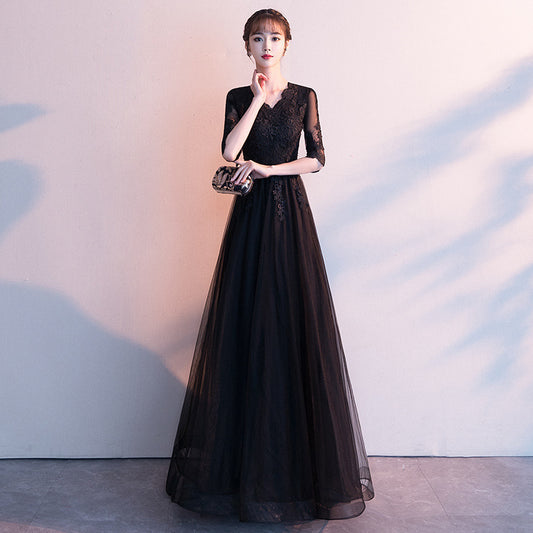 Temperament evening dress women's 2025 spring and summer new banquet elegant long black socialite annual meeting thin dress dress