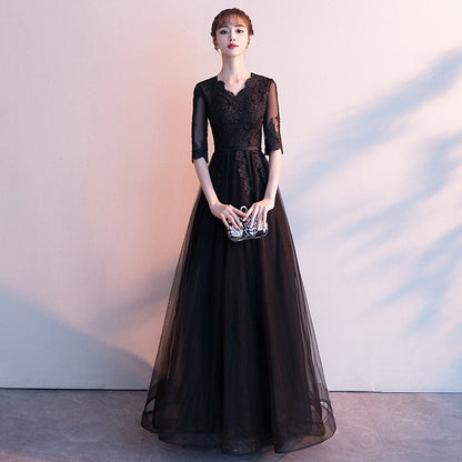 Temperament evening dress women's 2025 spring and summer new banquet elegant long black socialite annual meeting thin dress dress