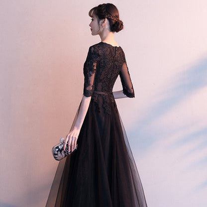 Temperament evening dress women's 2025 spring and summer new banquet elegant long black socialite annual meeting thin dress dress