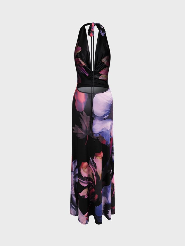 Halter Floral Sleeveless Maxi Dress