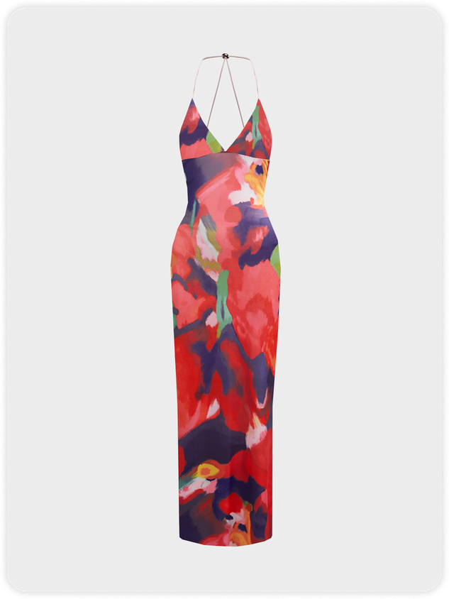 Backless Spaghetti Abstract Sleeveless Maxi Dress