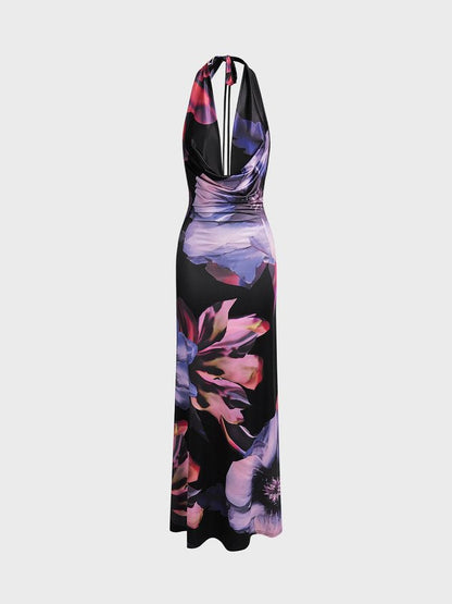 Halter Floral Sleeveless Maxi Dress