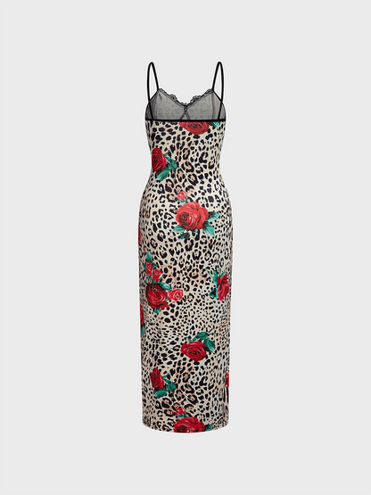 slim Spaghetti Leopard Sleeveless Maxi Dress