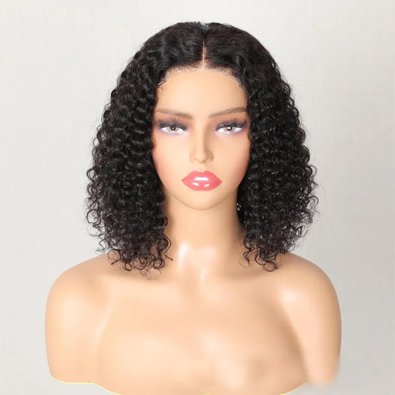 Kinky Curly 4X4 Lace Bob Glueless Wig Natural Color 150% 180% Density Brazilian Malaysian 100% Human Hair Products 10-18inch Middle Part