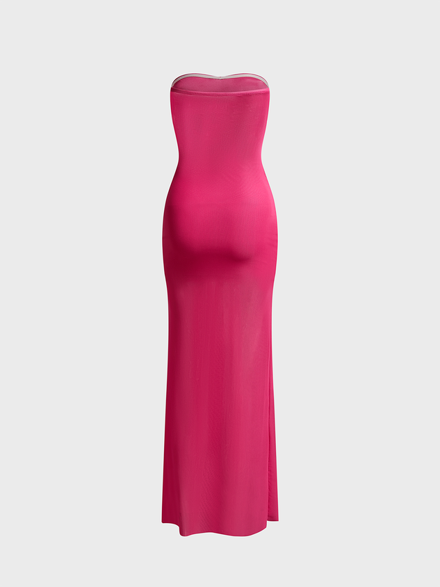 Cut Out Mesh Strapless Plain Sleeveless Maxi Dress