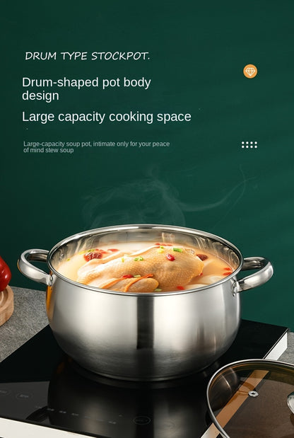 Stainless Steel Saucepan with Brushed Finish | Induction Compatible & Versatile Heat Source | Hollow Anti-Scald Handle | Explosion-Proof Glass Lid | Mirror Polished Interior | Thickened Bottom