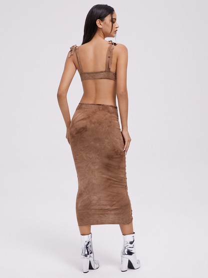 Street Brown Cut Out Dress Midi Dress