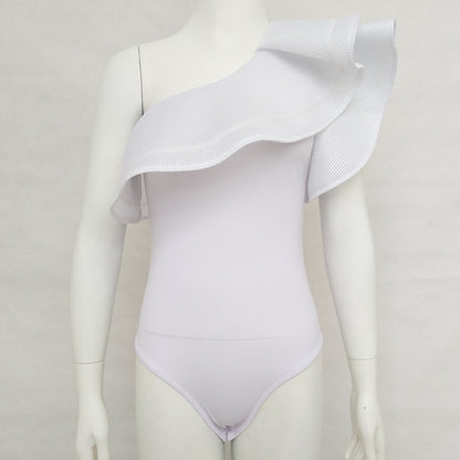 2025 Popularan Station  Hot Trade New Women's Clothing Sexy Shoulder Lotus Leaf Solid Color Slim Jumpsuit Swimsuit