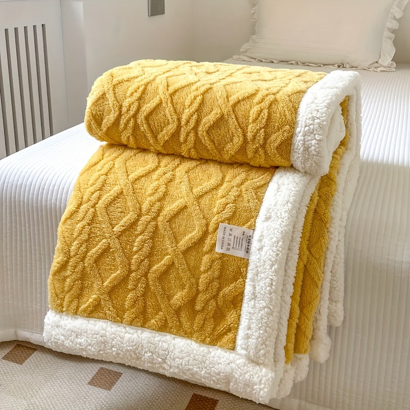 1pc Double-Sided Fleece Bed Blanket, Autumn And Winter Thickened Sofa Blanket, Air Conditioning Blanket, Suitable For All Seasons