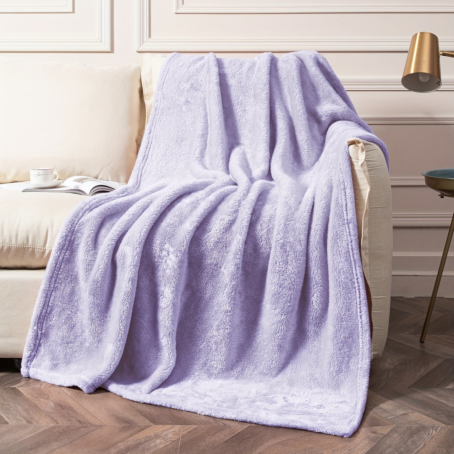 1pc Polar Fleece Luxury Throw Blanket, Lilac Purple Solid Color Cozy Super Soft And Warm Plush Microfiber 280GSM Blanket For Bed Sofa Couch