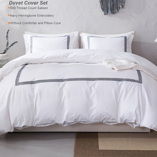 Luxury Hotel Collection - 500 Thread Count Cotton Sateen Duvet Cover Set with Herringbone Stitch, Secure Button Closure & Hidden Corner Ties - Available in Various Sizes and Vibrant Colors