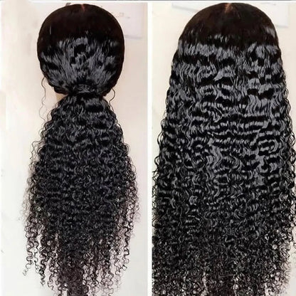 180density Curly Human Hair Wigs Black Color 360 Glueless Full Lace Front Wig 36 Inch 13x4 HD Lace Frontal Wigs for Women Water Wave Transparent Synthetic Preplucked