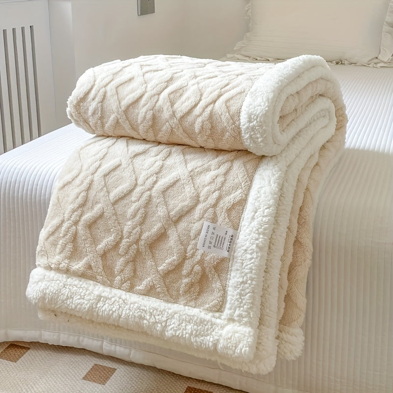 1pc Double-Sided Fleece Bed Blanket, Autumn And Winter Thickened Sofa Blanket, Air Conditioning Blanket, Suitable For All Seasons