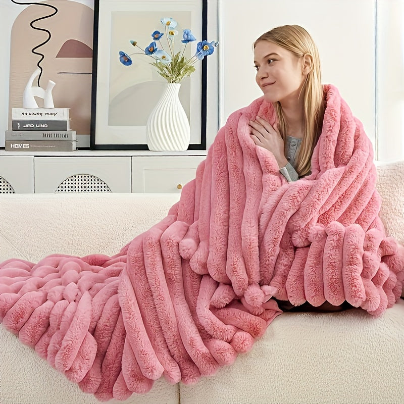 NLDD Luxury Faux Fur Throw Blanket - Soft Warm Flannel, Ideal for Office Naps & Cozy Air Conditioning Comfort, Modern Style for All Seasons, Jacquard Weave, Reversible, Machine Washable, Perfect for Hiking & Occasions, Thanksgiving/Christmas/Halloween Gif