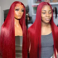 Brazilian Straight Lace Front Wig Pre Plucked Bleached Knots 36 Inch 150% Burgundy Red/Blonde/Pink/Blue/Brown/Purple/Ginger Orange Black Synthetic Wigs For Black Women