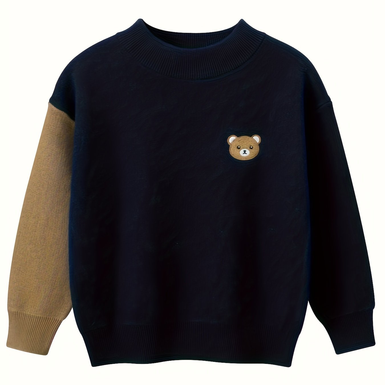 Boys Casual Cotton Knit Sweater With Bear Pattern, Long Sleeve, Crew Neck, Suitable For Boys And Girls Under 12 Years Old