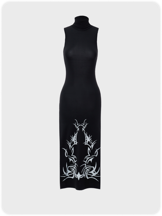 Punk Black Split Tribal Dress Midi Dress